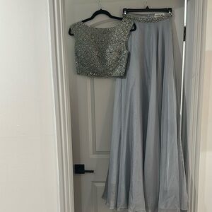 Sherri Hill Embellished Gray Two piece Evening Gown